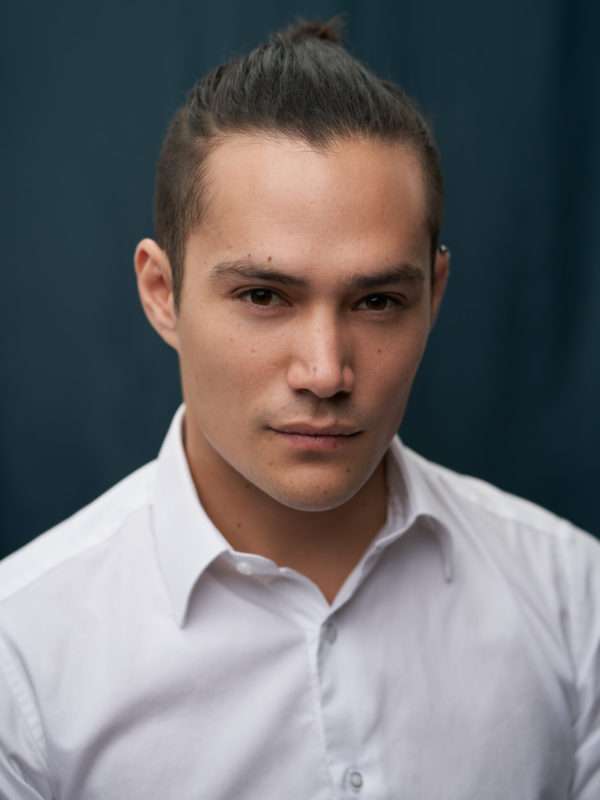 asian man bun male model professional headshot photography with business shirt