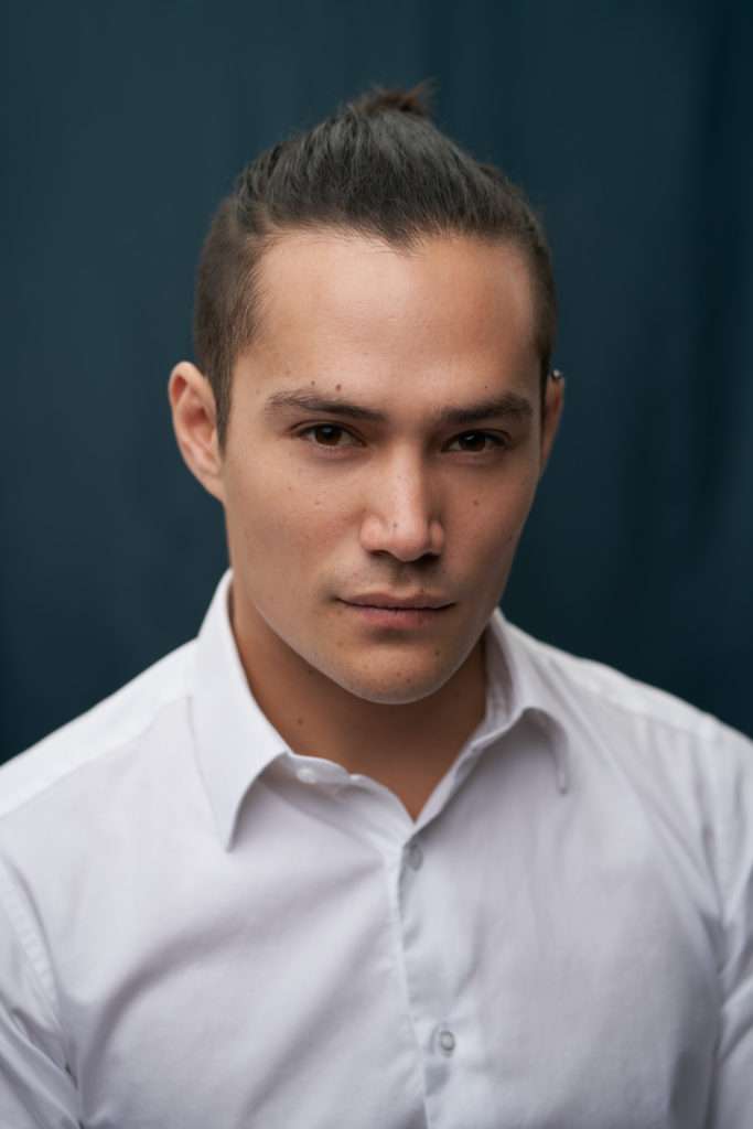asian man bun male model professional headshot photography with business shirt